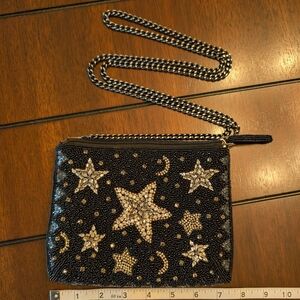 Beaded Star & Moon Crossbody / Clutch Bag - Black and Silver